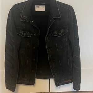 Zara Black Denim Jacket with Bold Lettering
